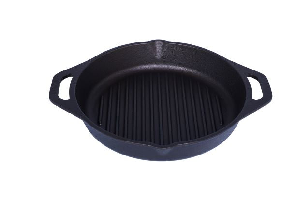 Dynamic Cookwares Cast Iron Grill Pan Round, Pre-Seasoned.