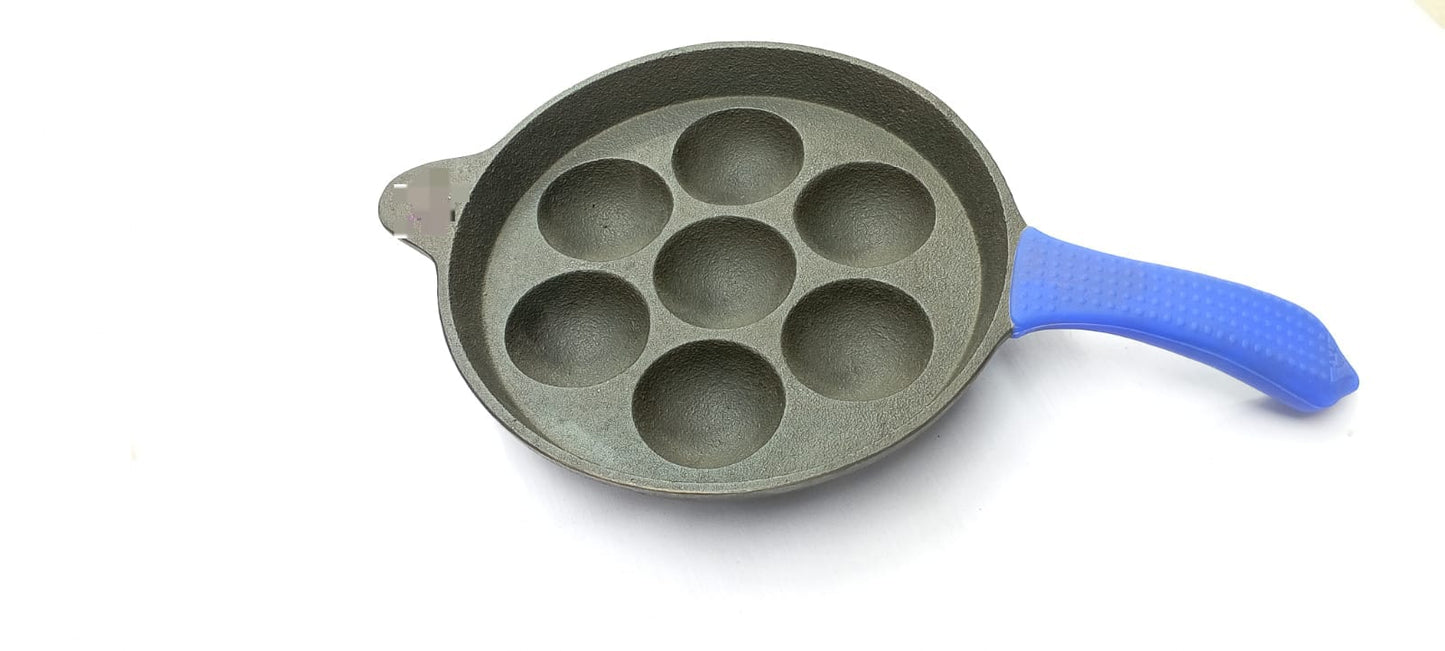 Cast Iron Paniyaram Pan - 7 Pit - Round - Single Handle Premium